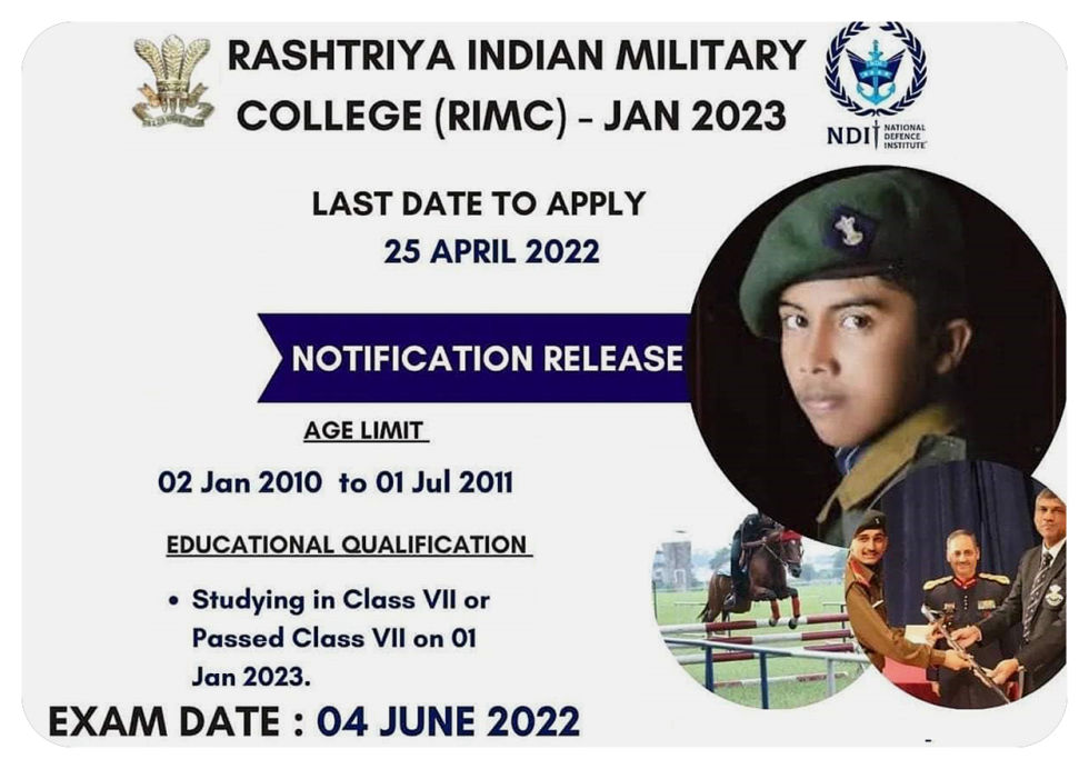 KESST  |  Recent News & Updates - Rashtriya Indian Military College Entrance Exam - Jan2023